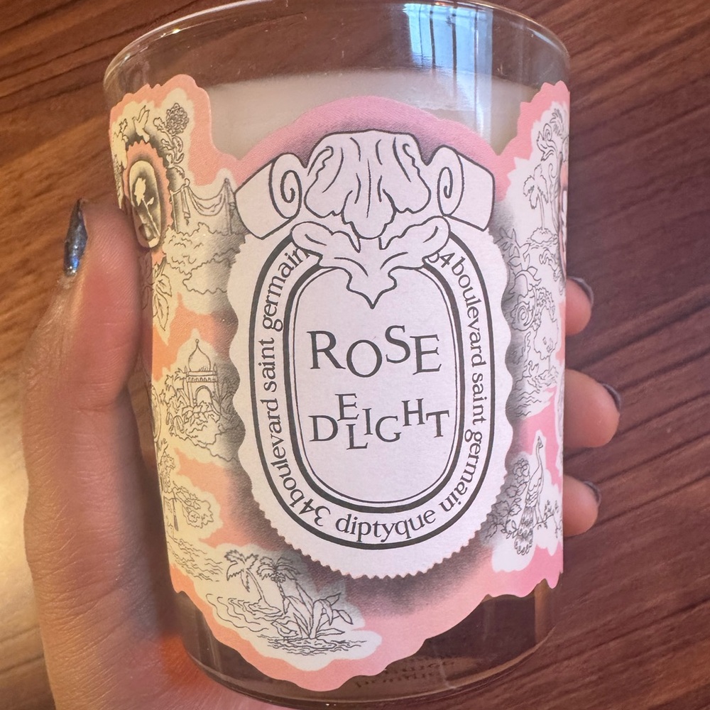 diptyque Rose Delight Candle with Pink and White Label
